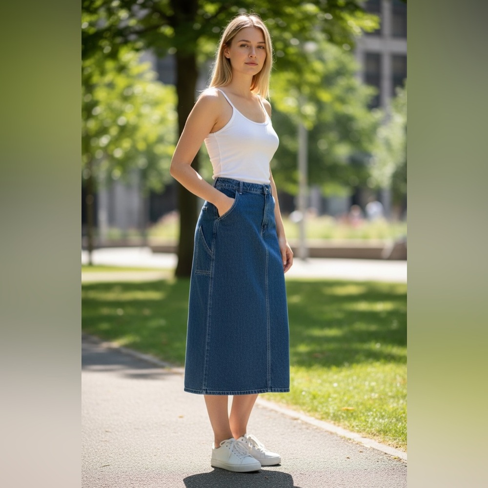 90s Faded Glory‎ Denim carpenter skirt back slit size 12 100 percent cotton